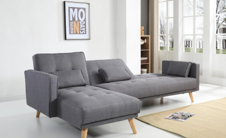 SCANDINAVE - Canapé d'angle réversible convertible - 267x151x88cm - Gris foncé SCANDINAVE - Canapé d'angle réversible convertible - 267x151x88cm - Gris foncé