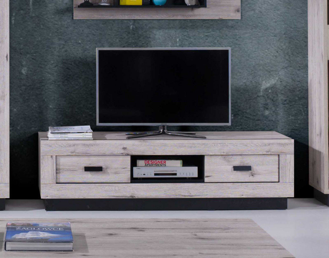Otis - meuble TV bois gris 2 tiroirs et 1 niche 170 cm