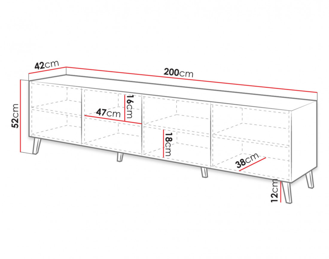 Chloe meuble tv 4 portes 200 cm