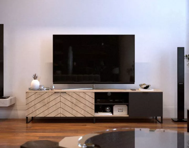 BOBOCHIC Auxane - meuble TV bois et noir - style contemporain - 200 cm