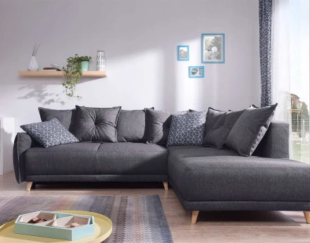 Lena - canapé d’angle droit gris foncé convertible au style scandinave