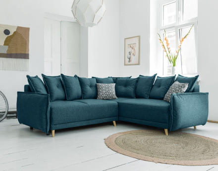 Lena - canapé d'angle convertible - avec coffre - style scandinave - 5 places - droit