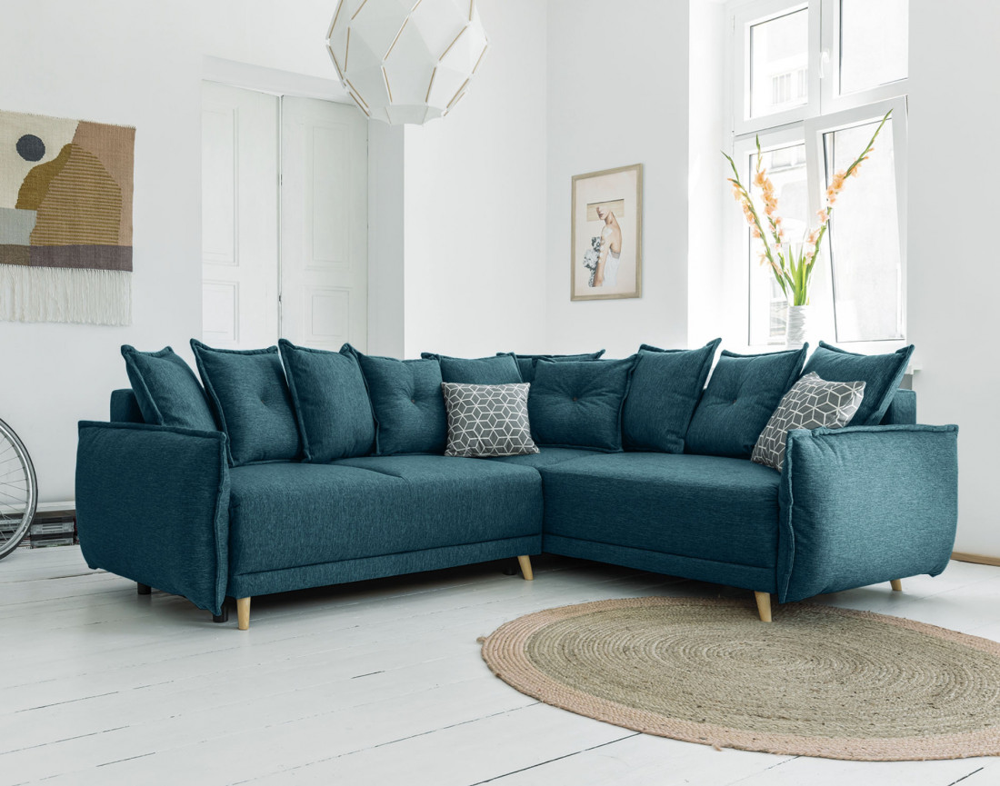 Lena - canapé d'angle convertible - avec coffre - style scandinave - 5 places - droit