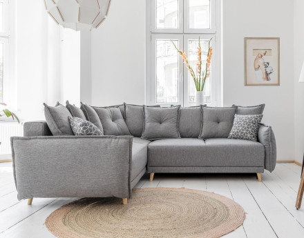 Canapé d'angle convertible Lena 5 places avec coffre style scandinave