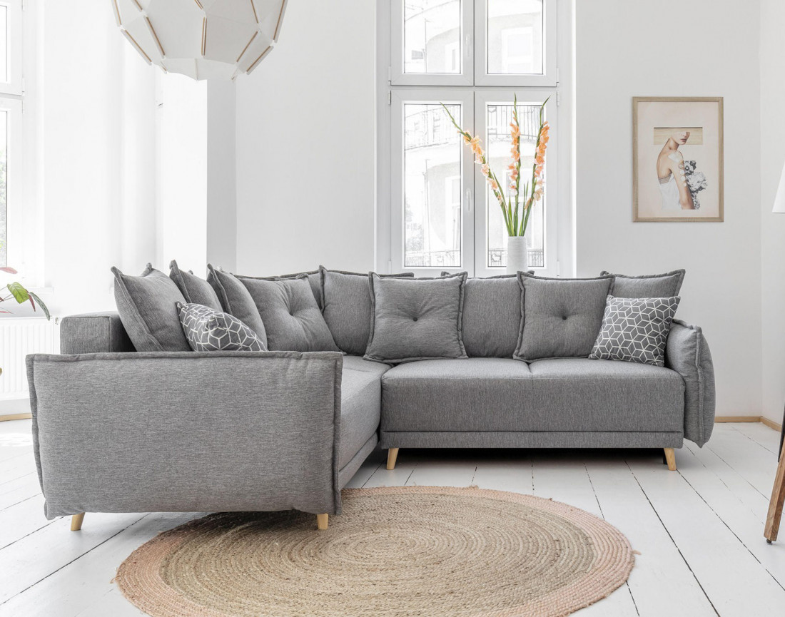 Canapé d'angle convertible Lena 5 places avec coffre style scandinave