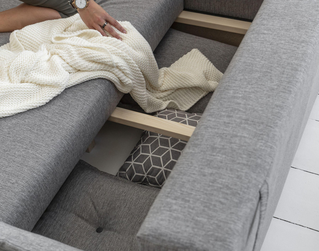 Canapé d'angle convertible Lena 5 places avec coffre style scandinave