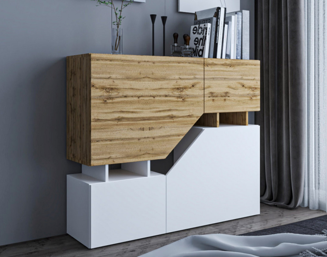 Pitt - Buffet haut de style industriel avec rangements - 120 cm