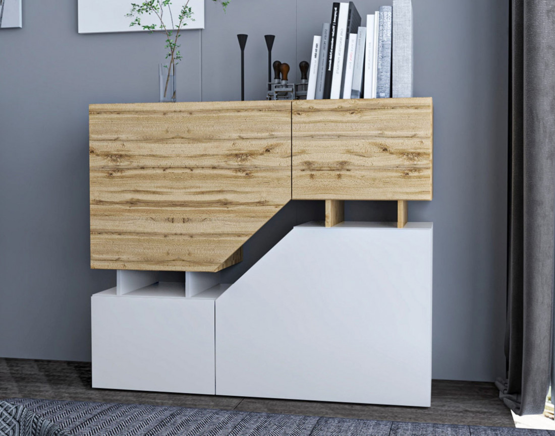 Pitt - Buffet haut de style industriel avec rangements - 120 cm