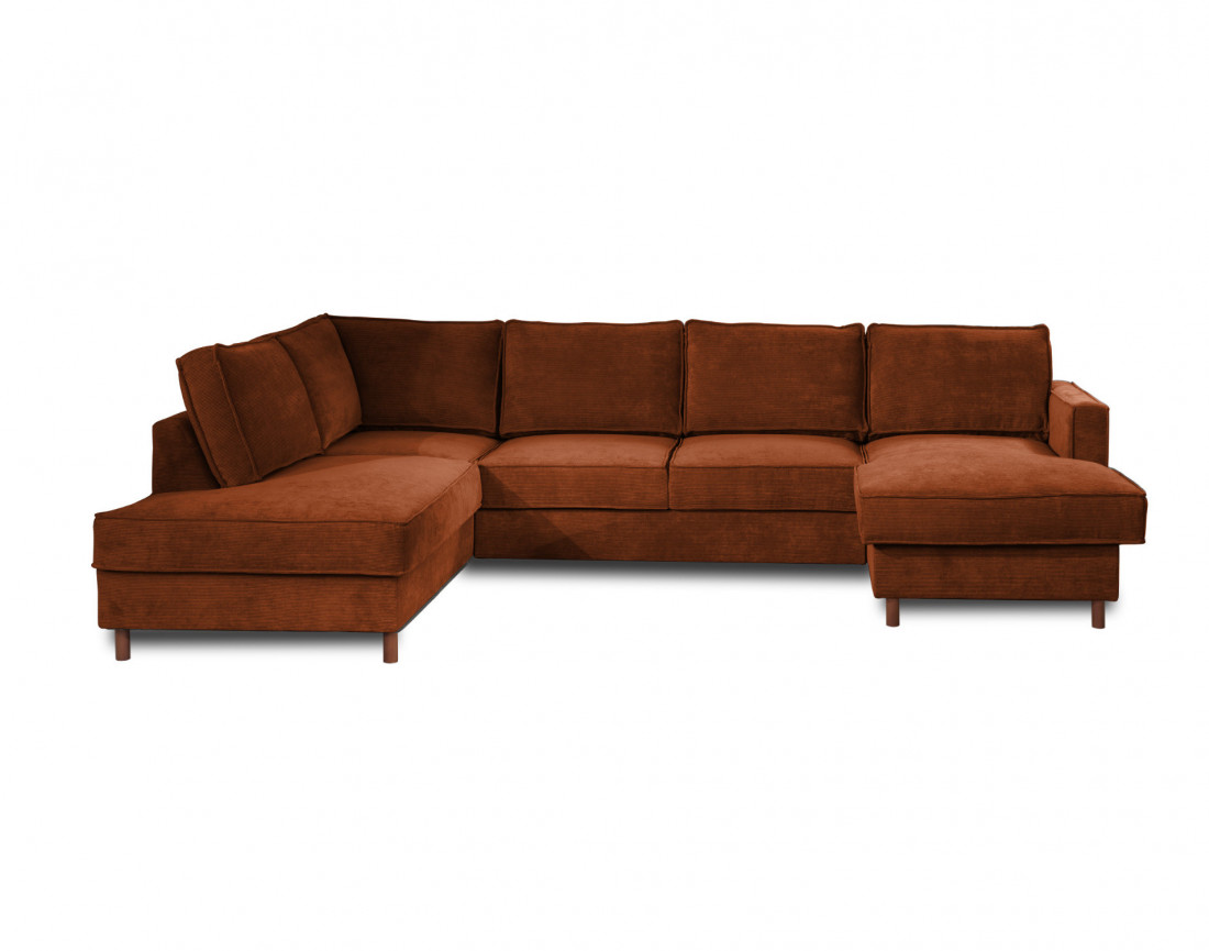 Canapé panoramique d'angle gauche convertible avec coffre 7 places en velours côtelé Jake