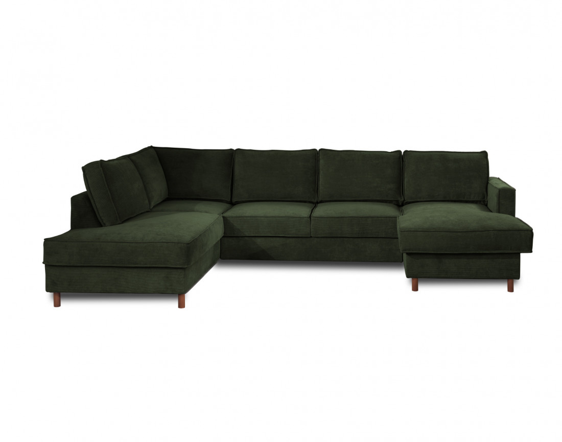 Canapé panoramique d'angle gauche convertible avec coffre 7 places en velours côtelé Jake