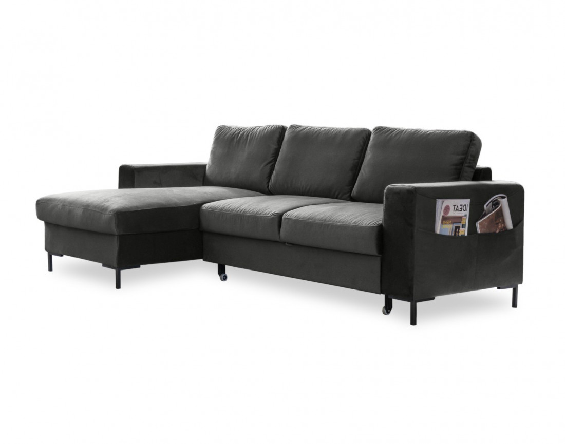 Canapé d'angle gauche 4 places convertible avec coffre en velours Lilly