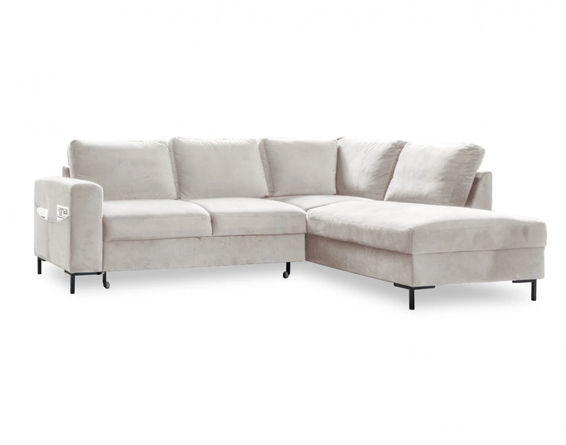 Canapé d'angle droit 5 places convertible en velours Lilly