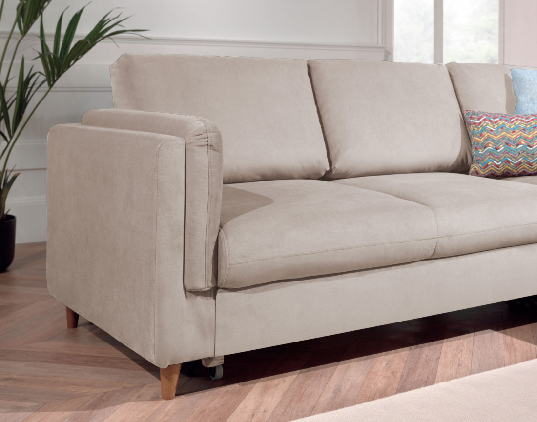 Canapé d'angle droit convertible 5 places en velours Brooke