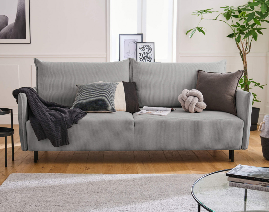 Valentina - canapé 3 places convertible avec coffre en velours côtelé - style contemporain