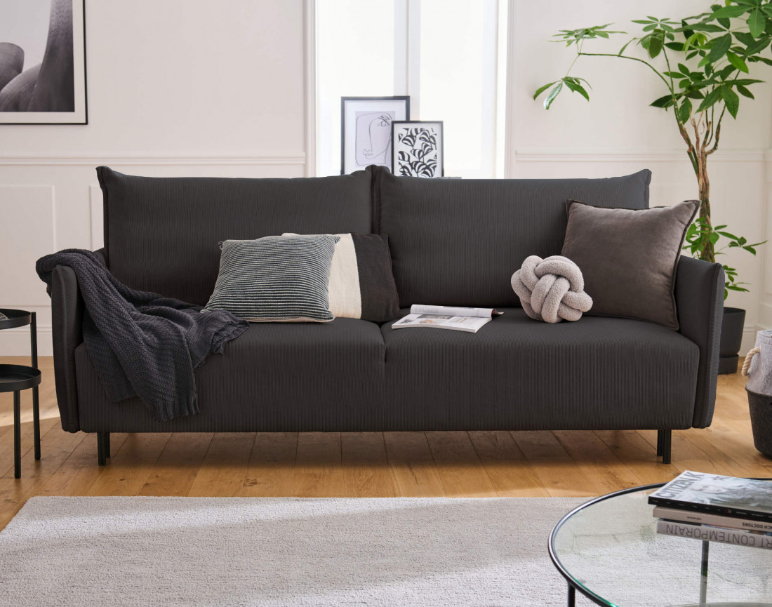 Valentina - canapé 3 places convertible avec coffre en velours côtelé - style contemporain