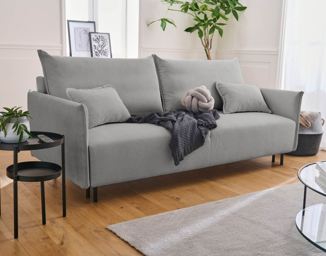 Valentina - canapé 3 places convertible avec coffre en velours côtelé - style contemporain