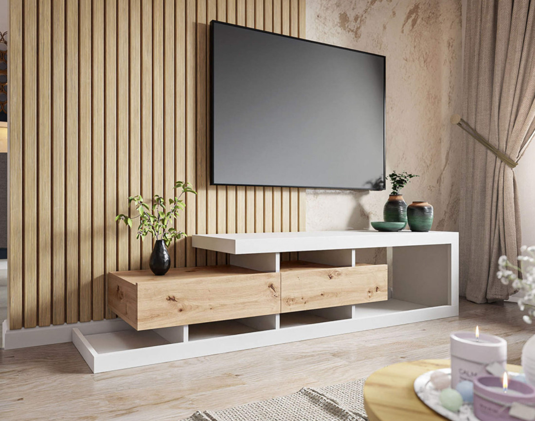 Olga - meuble TV - bois et blanc - 198 cm - style scandinave