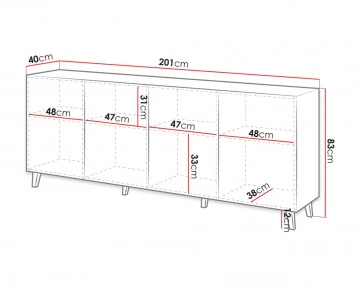 Sanna buffet bas 4 portes 200 cm
