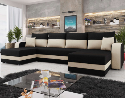 Harvey - canapé panoramique en U 7 places convertible avec coffre en tissu