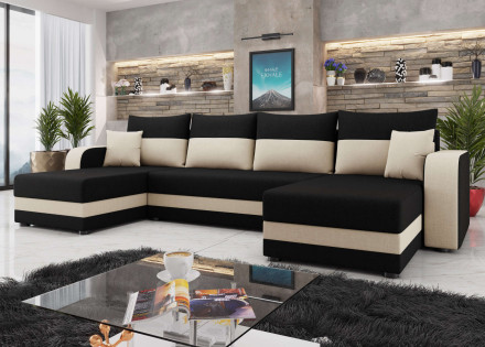 Harvey - canapé panoramique en U 7 places convertible avec coffre en tissu
