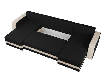 Harvey - canapé panoramique en U 7 places convertible avec coffre en tissu