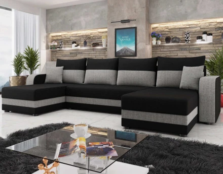 Harvey - canapé panoramique en U 7 places convertible avec coffre en tissu