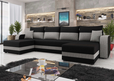 Harvey - canapé panoramique en U 7 places convertible avec coffre en tissu