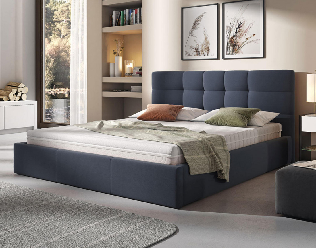 Mael - lit coffre 180x200 cm - en tissu et sommier inclus