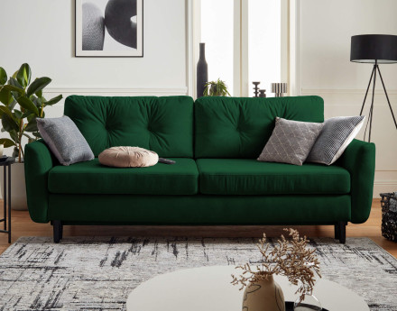 Canapé droit 3 places convertible avec coffre de rangement en velours Nils