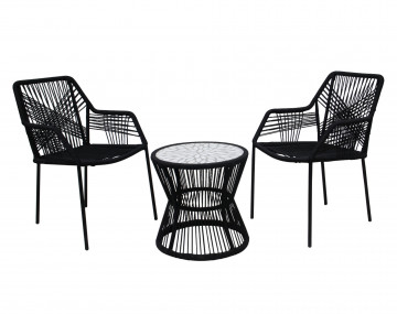 Zambra - salon bas de jardin 2 places en corde et métal noir
