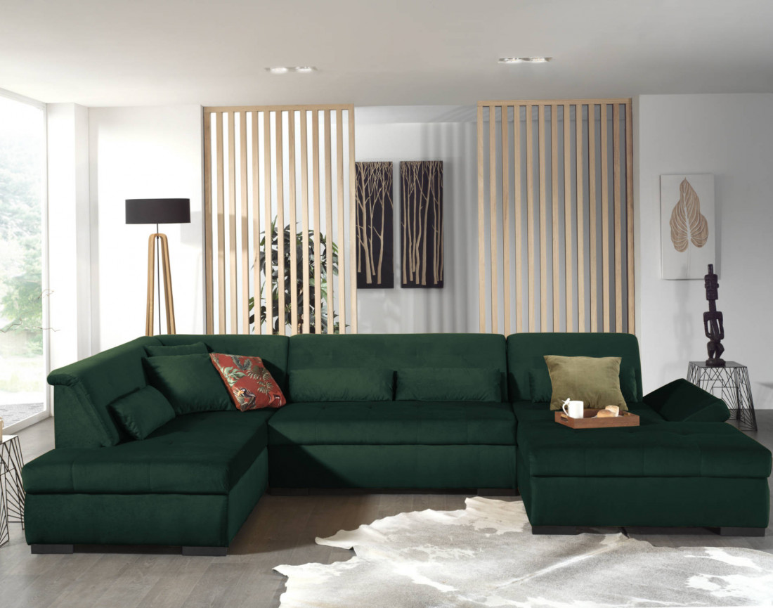 Canapé panoramique d'angle gauche 7 places XXL en velours Vermont