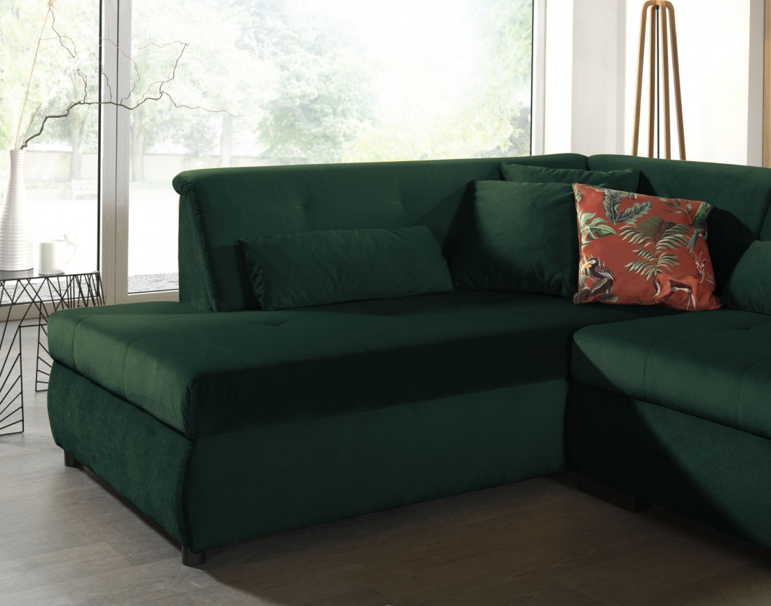 Canapé panoramique d'angle gauche 7 places XXL en velours Vermont