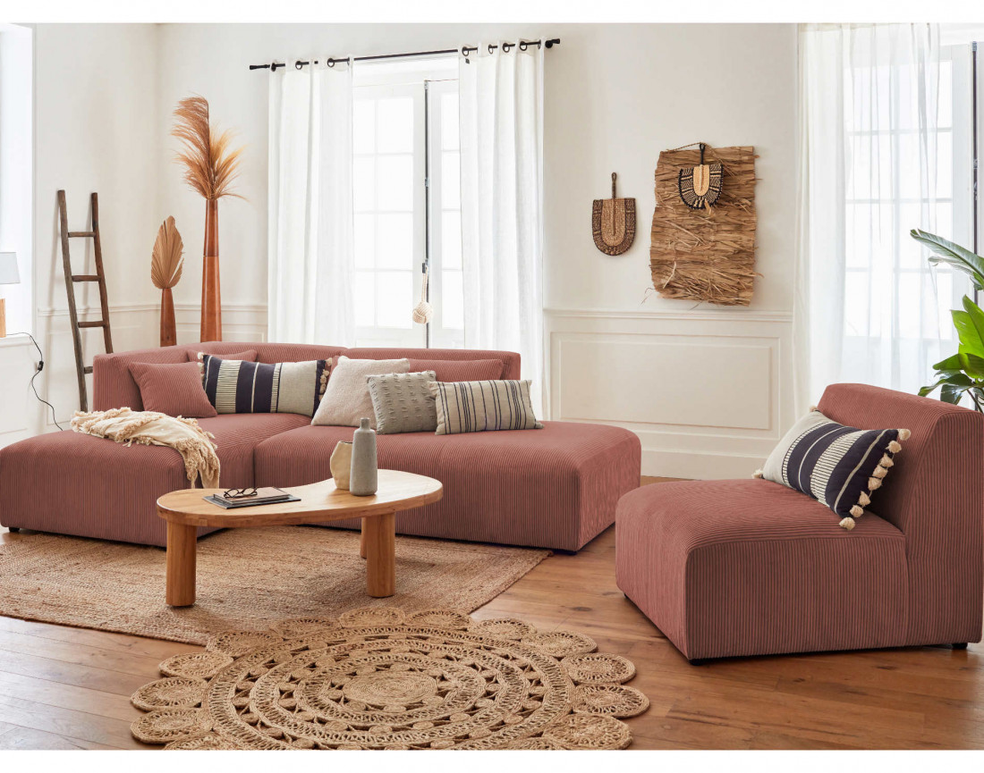 Canapé modulable d'angle gauche 5 places en velours côtelé Victoire Canapé modulable d'angle gauche 5 places en velours côtelé Victoire