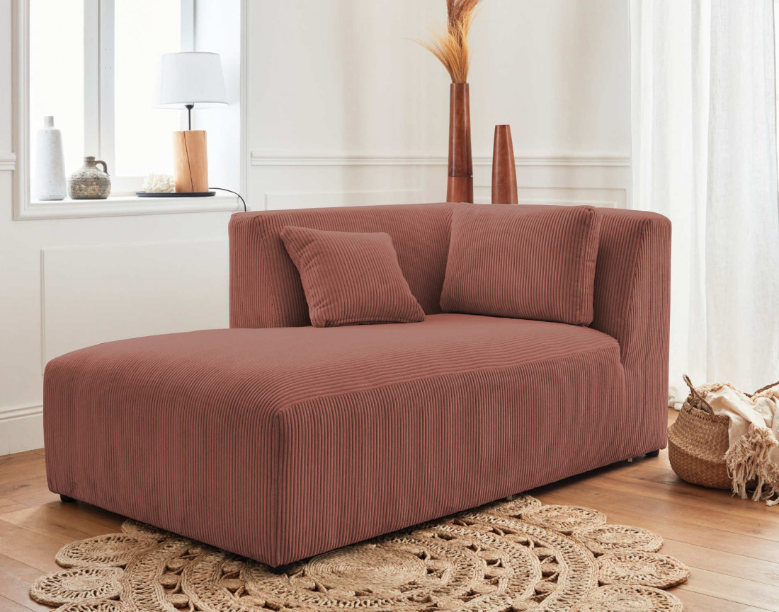 Canapé modulable d'angle gauche 5 places en velours côtelé Victoire Canapé modulable d'angle gauche 5 places en velours côtelé Victoire