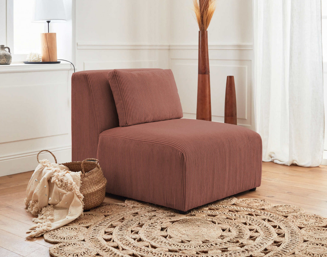 Canapé modulable d'angle gauche 5 places en velours côtelé Victoire Canapé modulable d'angle gauche 5 places en velours côtelé Victoire