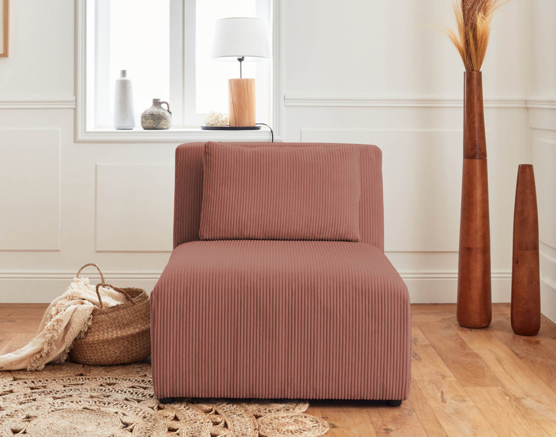 Canapé modulable d'angle gauche 5 places en velours côtelé Victoire Canapé modulable d'angle gauche 5 places en velours côtelé Victoire