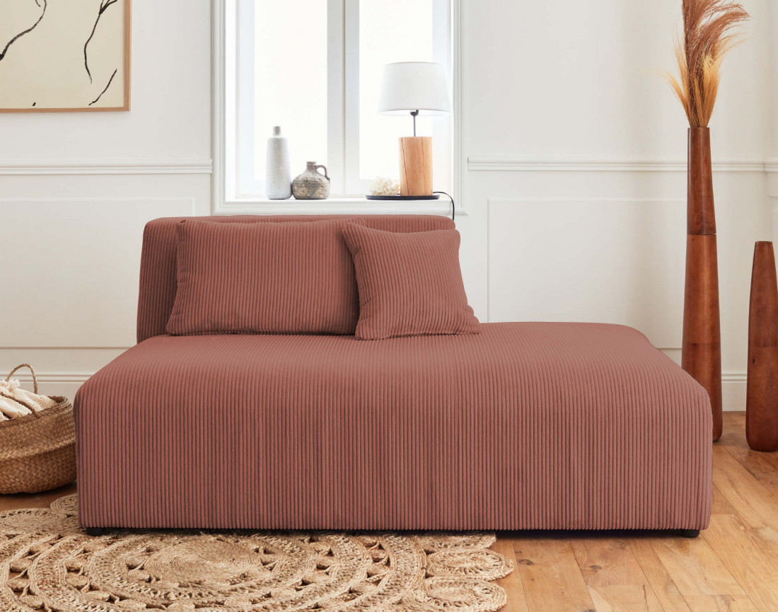 Canapé modulable d'angle gauche 5 places en velours côtelé Victoire Canapé modulable d'angle gauche 5 places en velours côtelé Victoire