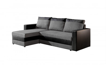 PORTLAND - CANAPÉ D'ANGLE RÉVERSIBLE CONVERTIBLE NOIR/GRIS- 225X145X85CM PORTLAND - CANAPÉ D'ANGLE RÉVERSIBLE CONVERTIBLE NOIR/GRIS- 225X145X85CM