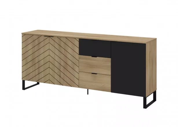 BOBOCHIC Auxane - buffet bas bois et noir - style contemporain - 200 cm