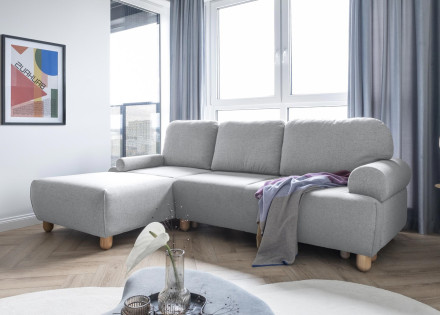 Canapé d'angle gauche 4 places convertible avec coffre en tissu Olli