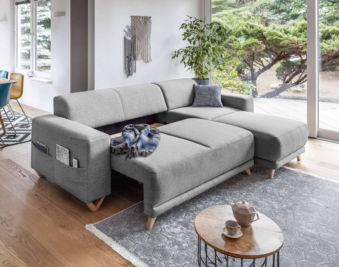 Bella - canapé d'angle réversible convertible 4 places en tissu