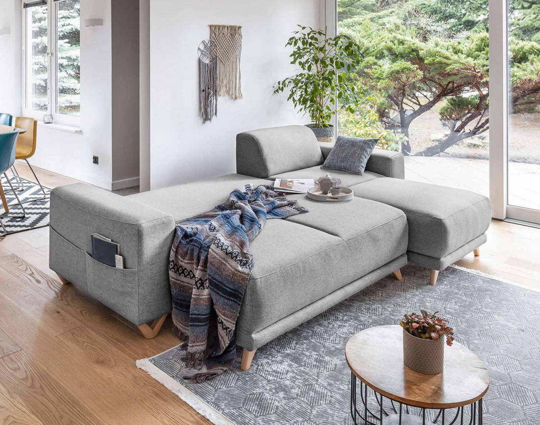 Bella - canapé d'angle réversible convertible 4 places en tissu