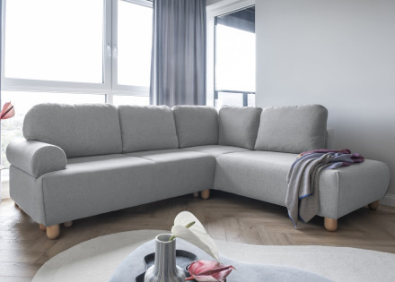 Canapé d'angle droit 5 places convertible avec coffre en tissu Olli