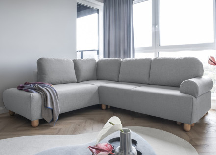 Canapé d'angle gauche 5 places convertible avec coffre en tissu Olli