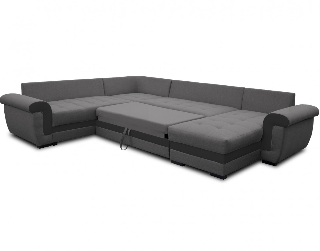 Canapé panoramique d'angle réversible convertible en tissu et PU Henry