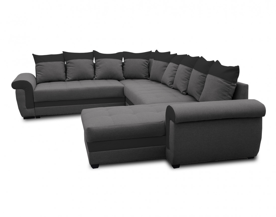 Canapé panoramique d'angle réversible convertible en tissu et PU Henry