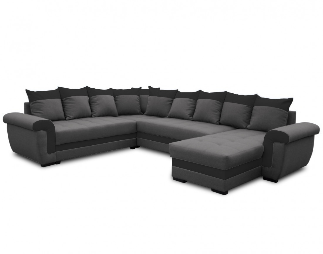 Canapé panoramique d'angle réversible convertible en tissu et PU Henry