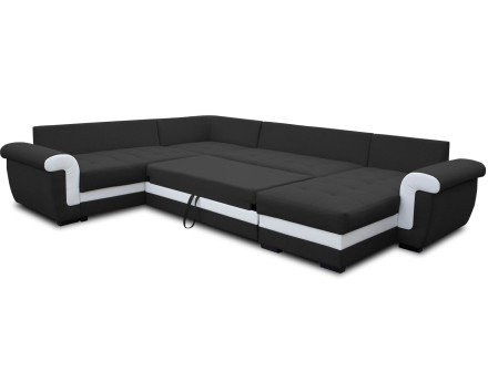 Canapé panoramique d'angle réversible convertible en tissu et PU Henry