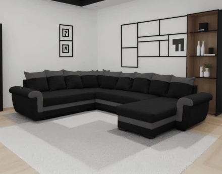 Canapé panoramique d'angle réversible convertible en tissu et PU Henry