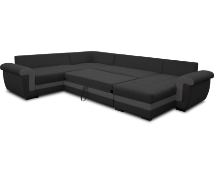 Canapé panoramique d'angle réversible convertible en tissu et PU Henry